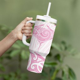 New Zealand Manta Ray Tattoo Tumbler With Handle Aotearoa Maori Haehae Pink
