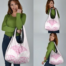 New Zealand Manta Ray Tattoo Grocery Bag Aotearoa Maori Haehae Pink