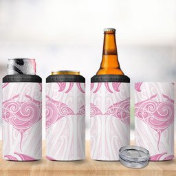 New Zealand Manta Ray Tattoo 4 in 1 Can Cooler Tumbler Aotearoa Maori Haehae Pink