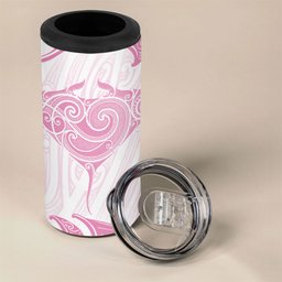 New Zealand Manta Ray Tattoo 4 in 1 Can Cooler Tumbler Aotearoa Maori Haehae Pink