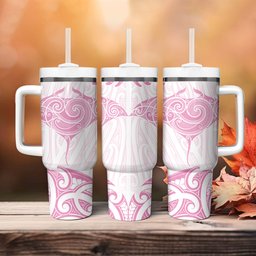 New Zealand Manta Ray Tattoo Tumbler With Handle Aotearoa Maori Haehae Pink
