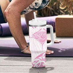 New Zealand Manta Ray Tattoo Tumbler With Handle Aotearoa Maori Haehae Pink