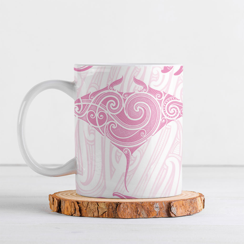 New Zealand Manta Ray Tattoo Ceramic Mug Aotearoa Maori Haehae Pink