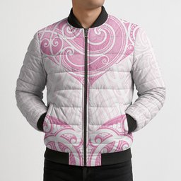 New Zealand Manta Ray Tattoo Bomber Puffer Jacket Aotearoa Maori Haehae Pink