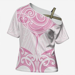 New Zealand Manta Ray Tattoo Cross Shoulder Shirt Aotearoa Maori Haehae Pink