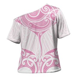 New Zealand Manta Ray Tattoo Cross Shoulder Shirt Aotearoa Maori Haehae Pink
