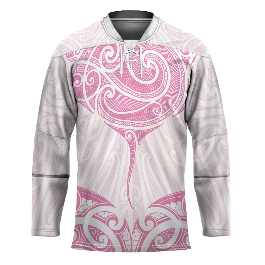 New Zealand Manta Ray Tattoo Hockey Jersey Aotearoa Maori Haehae Pink