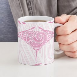 New Zealand Manta Ray Tattoo Ceramic Mug Aotearoa Maori Haehae Pink