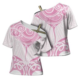 New Zealand Manta Ray Tattoo Cross Shoulder Shirt Aotearoa Maori Haehae Pink