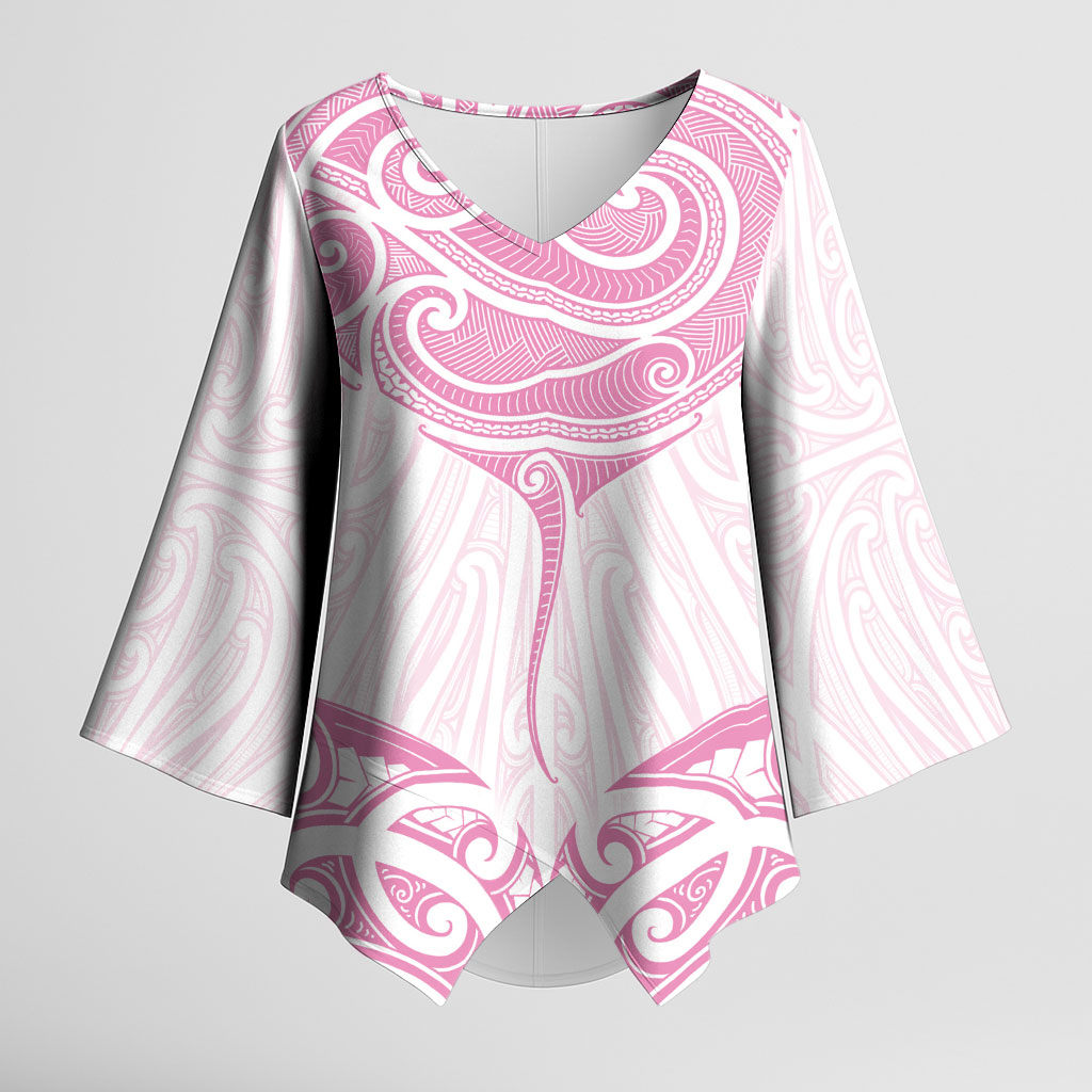 New Zealand Manta Ray Tattoo Kimono Sleeve Blouse Aotearoa Maori Haehae Pink