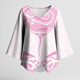 New Zealand Manta Ray Tattoo Kimono Sleeve Blouse Aotearoa Maori Haehae Pink