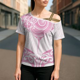 New Zealand Manta Ray Tattoo Cross Shoulder Shirt Aotearoa Maori Haehae Pink