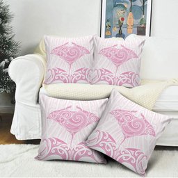 New Zealand Manta Ray Tattoo Pillow Cover Aotearoa Maori Haehae Pink