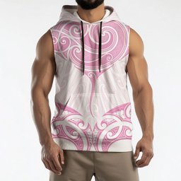 New Zealand Manta Ray Tattoo Sleeveless Hoodie Aotearoa Maori Haehae Pink