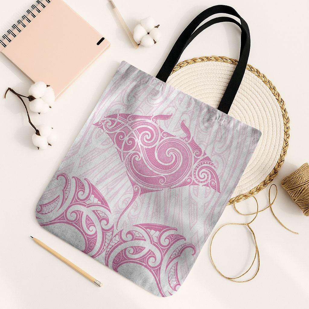 New Zealand Manta Ray Tattoo Tote Bag Aotearoa Maori Haehae Pink