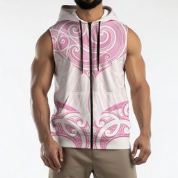 New Zealand Manta Ray Tattoo Sleeveless Zip Hoodie Aotearoa Maori Haehae Pink