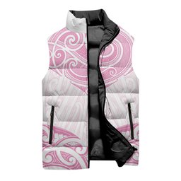 New Zealand Manta Ray Tattoo Sleeveless Puffer Jacket Aotearoa Maori Haehae Pink