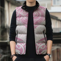 New Zealand Manta Ray Tattoo Sleeveless Puffer Jacket Aotearoa Maori Haehae Pink