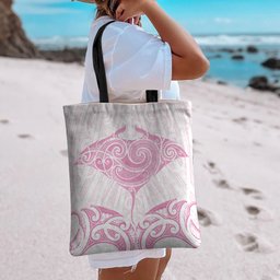 New Zealand Manta Ray Tattoo Tote Bag Aotearoa Maori Haehae Pink