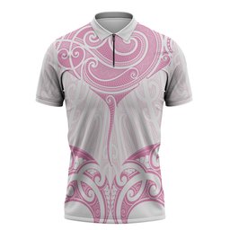 New Zealand Manta Ray Tattoo Zipper Polo Shirt Aotearoa Maori Haehae Pink