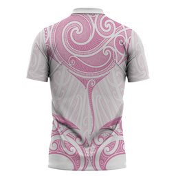 New Zealand Manta Ray Tattoo Zipper Polo Shirt Aotearoa Maori Haehae Pink