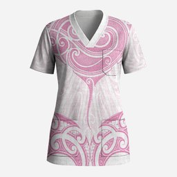 New Zealand Manta Ray Tattoo Scrub Top Aotearoa Maori Haehae Pink