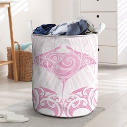 New Zealand Manta Ray Tattoo Laundry Basket Aotearoa Maori Haehae Pink