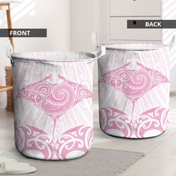 New Zealand Manta Ray Tattoo Laundry Basket Aotearoa Maori Haehae Pink