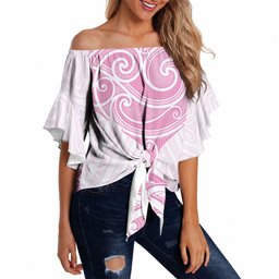 New Zealand Manta Ray Tattoo Off Shoulder Wrap Waist Top Aotearoa Maori Haehae Pink