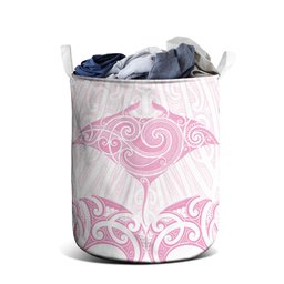 New Zealand Manta Ray Tattoo Laundry Basket Aotearoa Maori Haehae Pink
