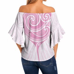 New Zealand Manta Ray Tattoo Off Shoulder Wrap Waist Top Aotearoa Maori Haehae Pink