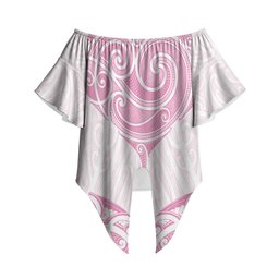 New Zealand Manta Ray Tattoo Off Shoulder Wrap Waist Top Aotearoa Maori Haehae Pink