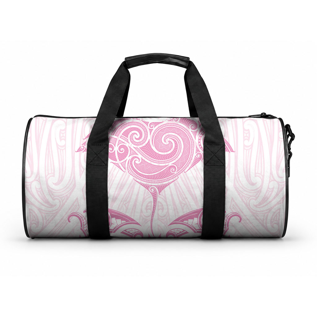 New Zealand Manta Ray Tattoo Duffle Bag Aotearoa Maori Haehae Pink