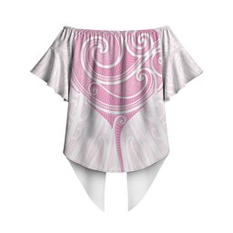 New Zealand Manta Ray Tattoo Off Shoulder Wrap Waist Top Aotearoa Maori Haehae Pink