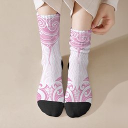 New Zealand Manta Ray Tattoo Crew Socks Aotearoa Maori Haehae Pink