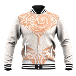 New Zealand Manta Ray Tattoo Baseball Jacket Aotearoa Maori Haehae Orange