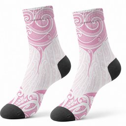 New Zealand Manta Ray Tattoo Crew Socks Aotearoa Maori Haehae Pink