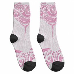 New Zealand Manta Ray Tattoo Crew Socks Aotearoa Maori Haehae Pink