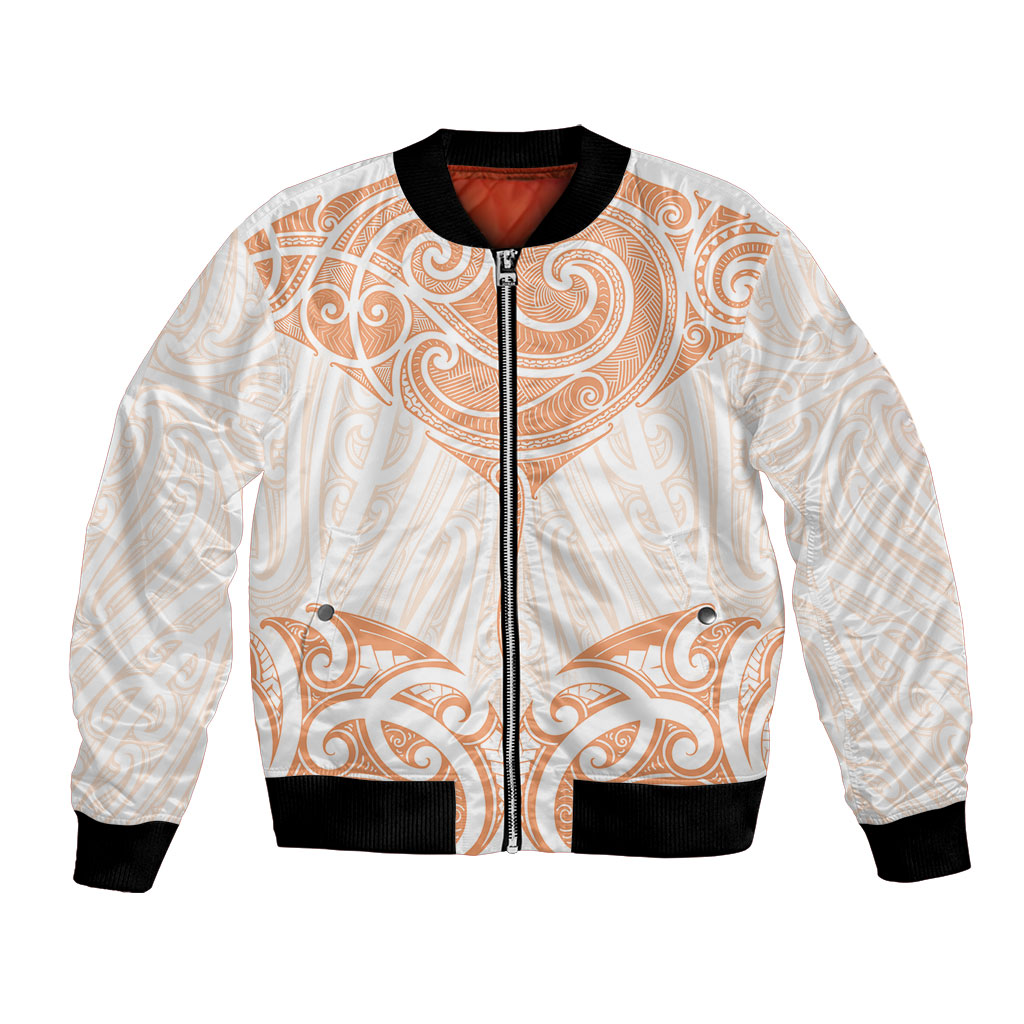 New Zealand Manta Ray Tattoo Bomber Jacket Aotearoa Maori Haehae Orange