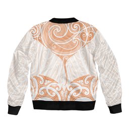 New Zealand Manta Ray Tattoo Bomber Jacket Aotearoa Maori Haehae Orange