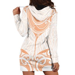 New Zealand Manta Ray Tattoo Hoodie Dress Aotearoa Maori Haehae Orange