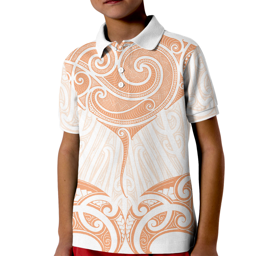 New Zealand Manta Ray Tattoo Kid Polo Shirt Aotearoa Maori Haehae Orange
