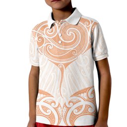 New Zealand Manta Ray Tattoo Kid Polo Shirt Aotearoa Maori Haehae Orange