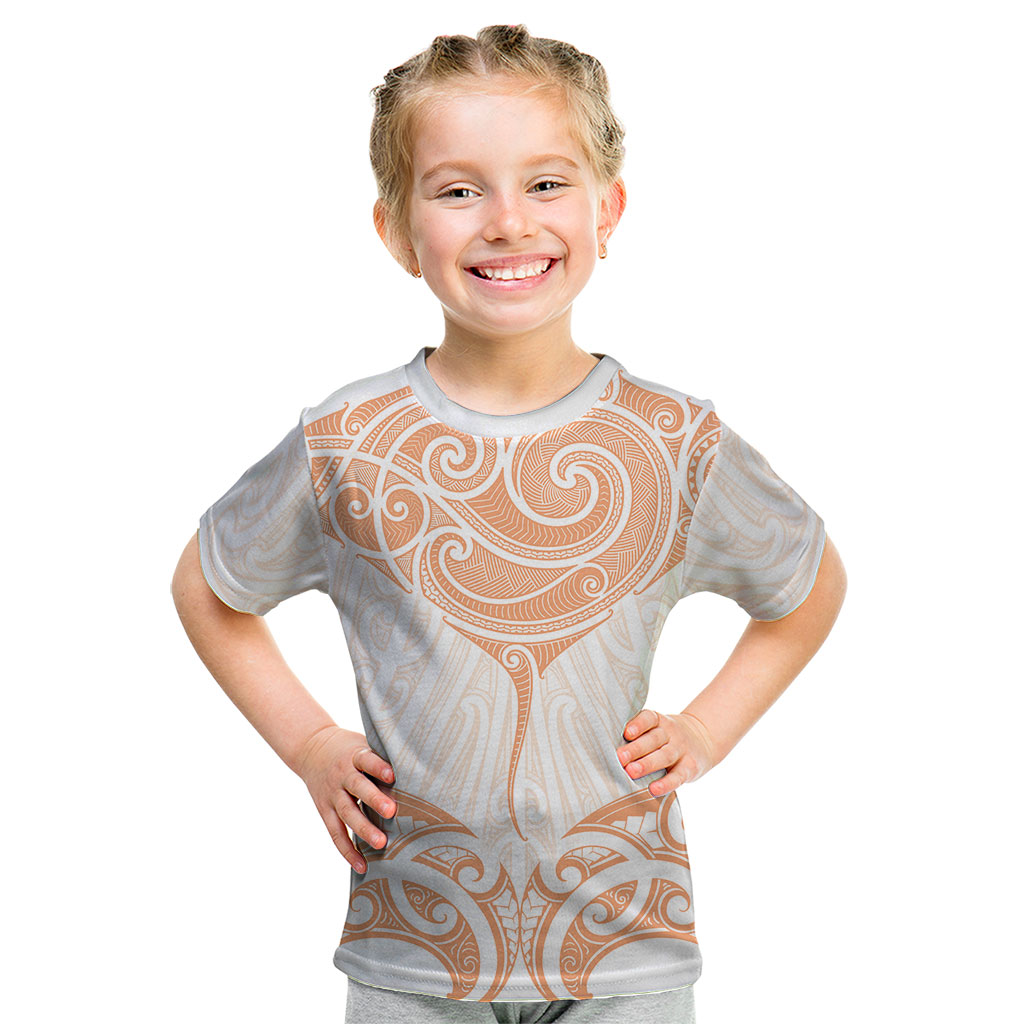 New Zealand Manta Ray Tattoo Kid T Shirt Aotearoa Maori Haehae Orange