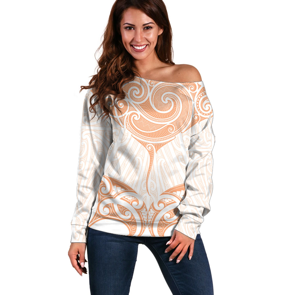 New Zealand Manta Ray Tattoo Off Shoulder Sweater Aotearoa Maori Haehae Orange