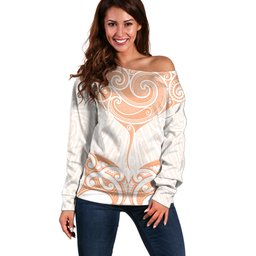 New Zealand Manta Ray Tattoo Off Shoulder Sweater Aotearoa Maori Haehae Orange