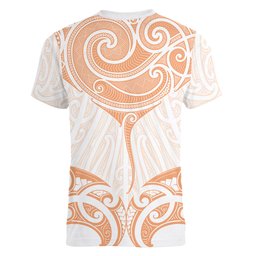 New Zealand Manta Ray Tattoo Women V-Neck T-Shirt Aotearoa Maori Haehae Orange