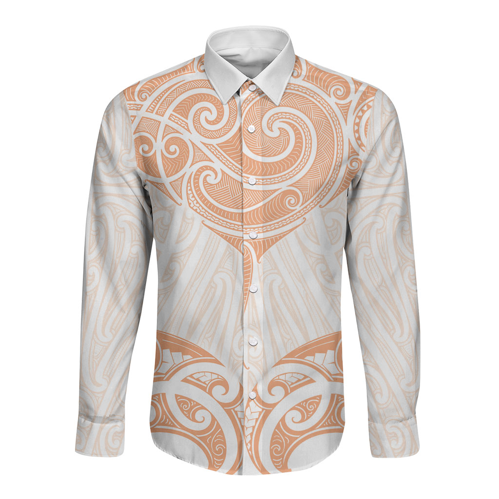 New Zealand Manta Ray Tattoo Long Sleeve Button Shirt Aotearoa Maori Haehae Orange
