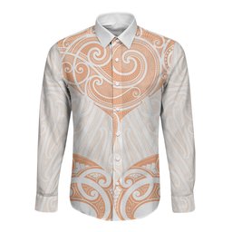New Zealand Manta Ray Tattoo Long Sleeve Button Shirt Aotearoa Maori Haehae Orange