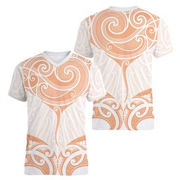 New Zealand Manta Ray Tattoo Women V-Neck T-Shirt Aotearoa Maori Haehae Orange